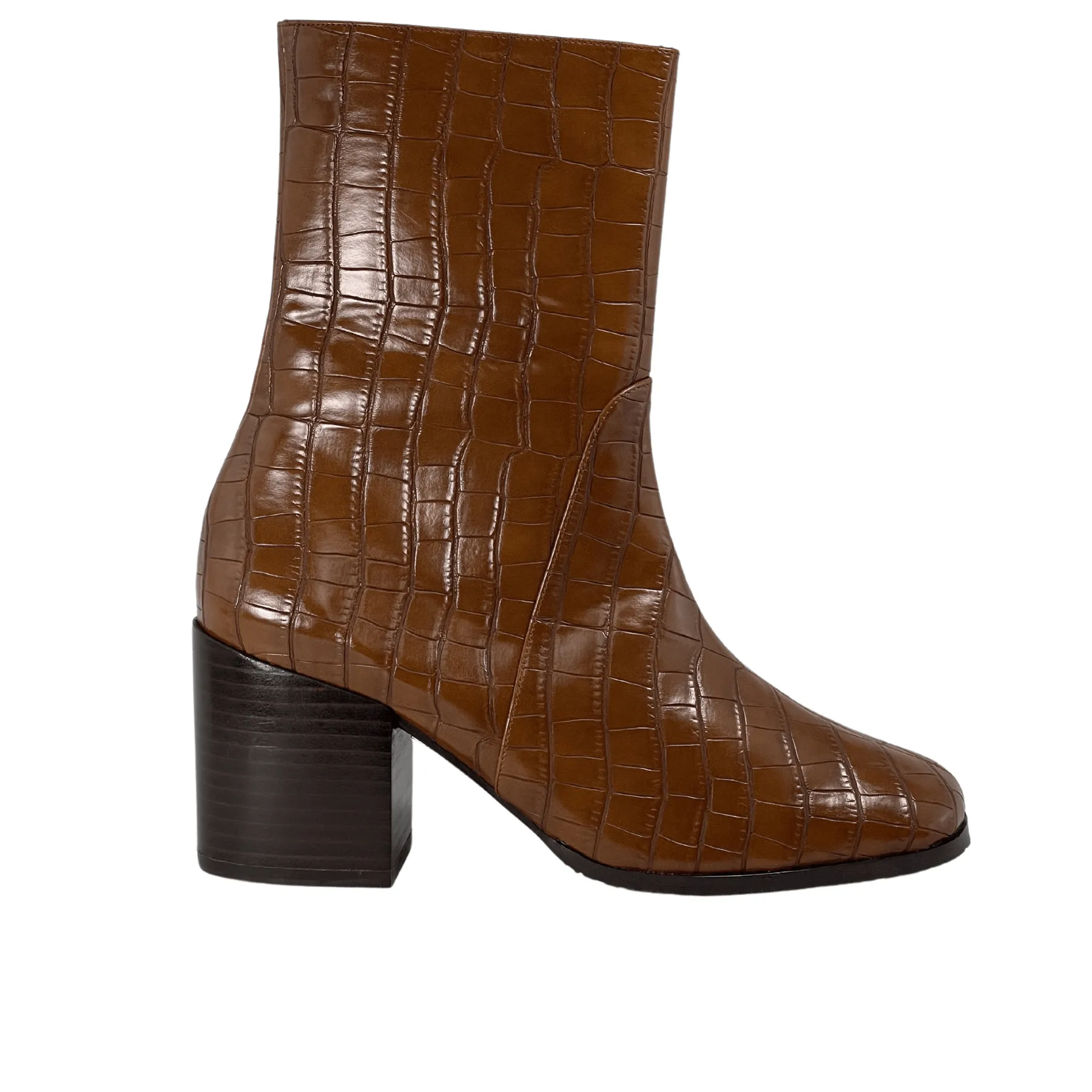 'Menos' vegan mid-calf boot by Zette Shoes - brown croc Comfortable Tongue Flexible Frame Rural Traveler