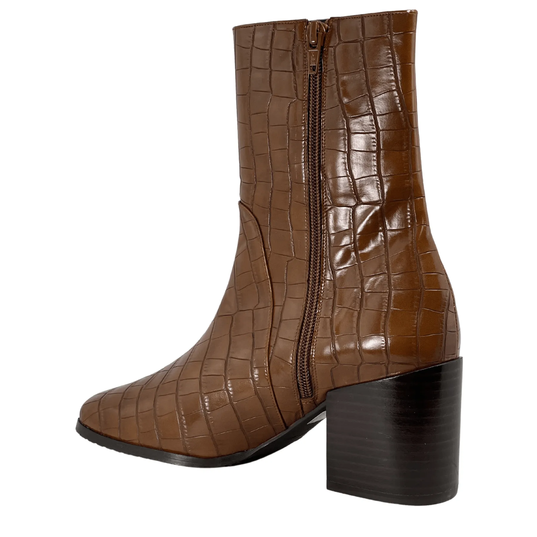 'Menos' vegan mid-calf boot by Zette Shoes - brown croc Leather