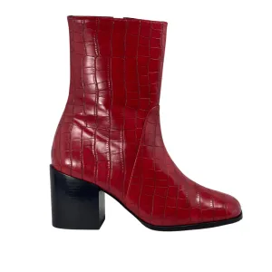 Flexible Shaft Design 'Menos' vegan mid-calf boot by Zette Shoes - red croc