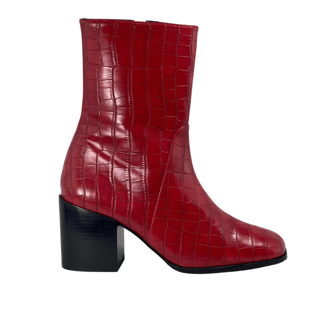 Flexible Shaft Design 'Menos' vegan mid-calf boot by Zette Shoes - red croc