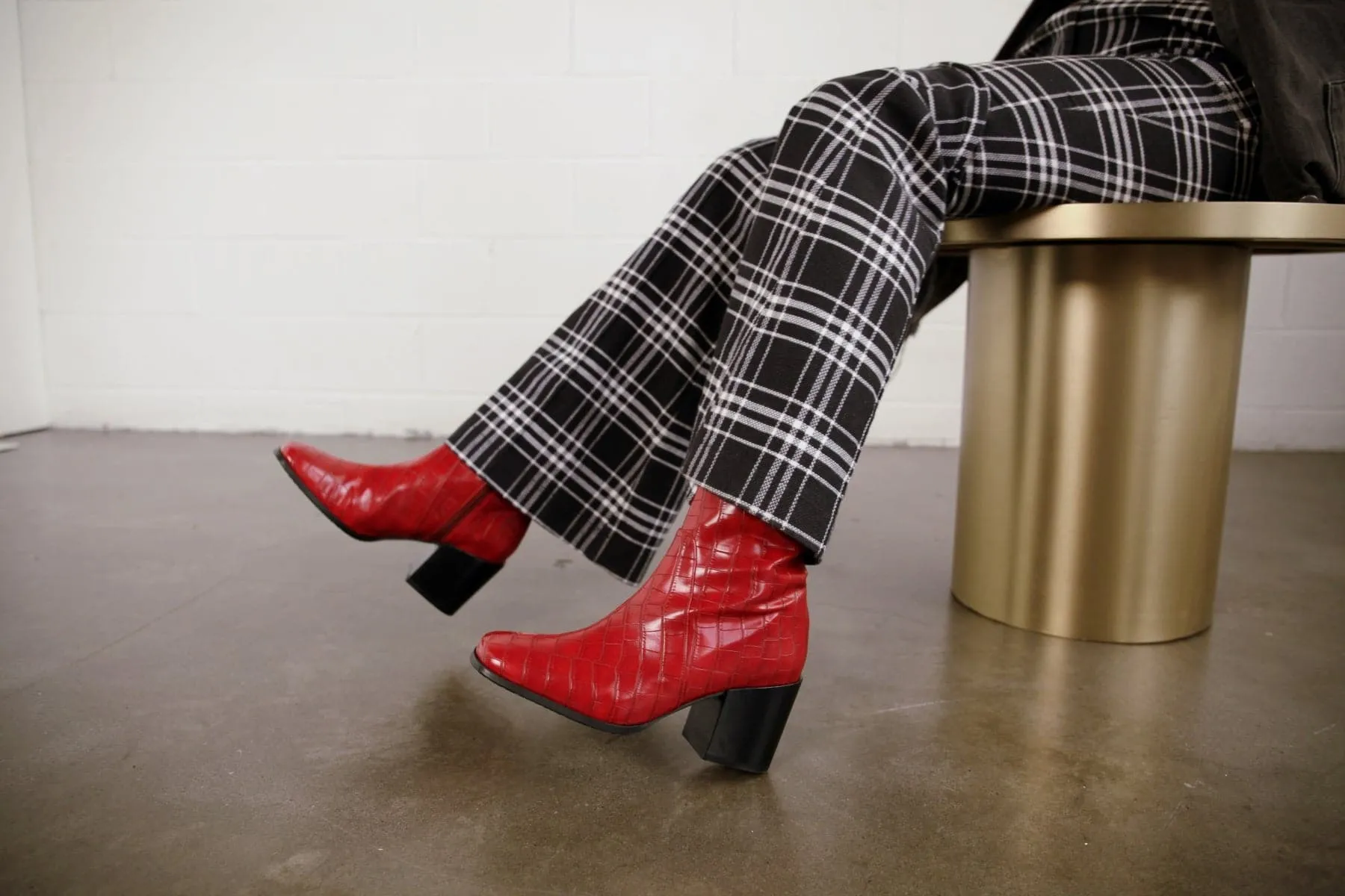 'Menos' vegan mid-calf boot by Zette Shoes - red croc Rain Shield