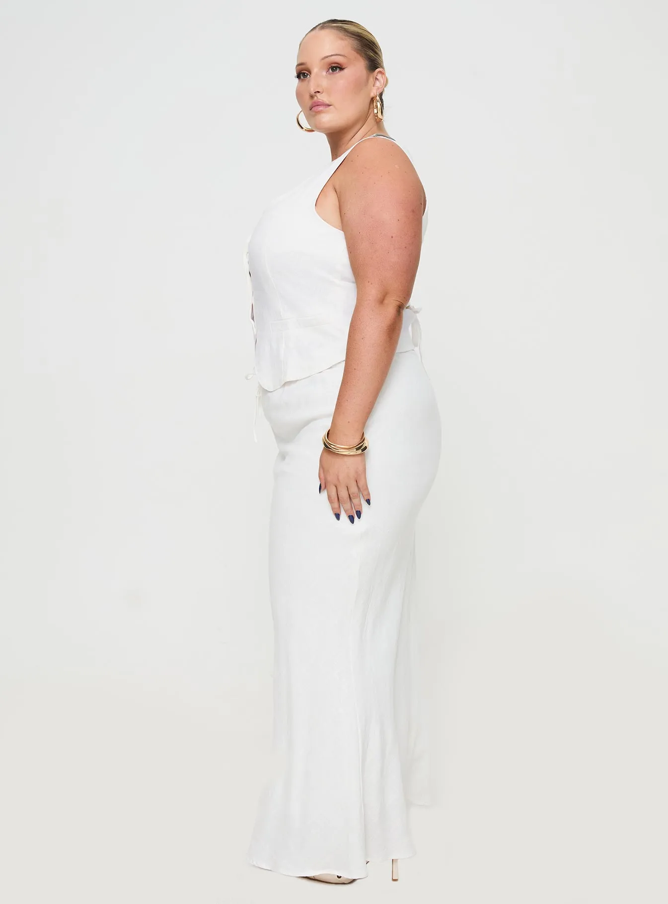 Mercer Linen Blend Maxi Skirt White Curve Exclusive Drop