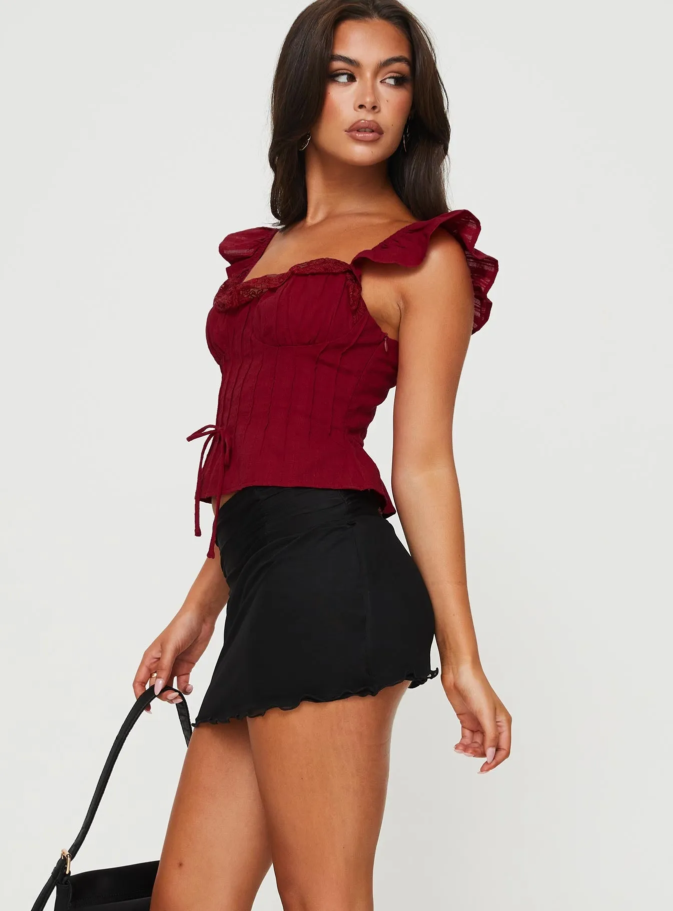 Meredith Ruched Mini Skirt Black Odor Resistant Treatment