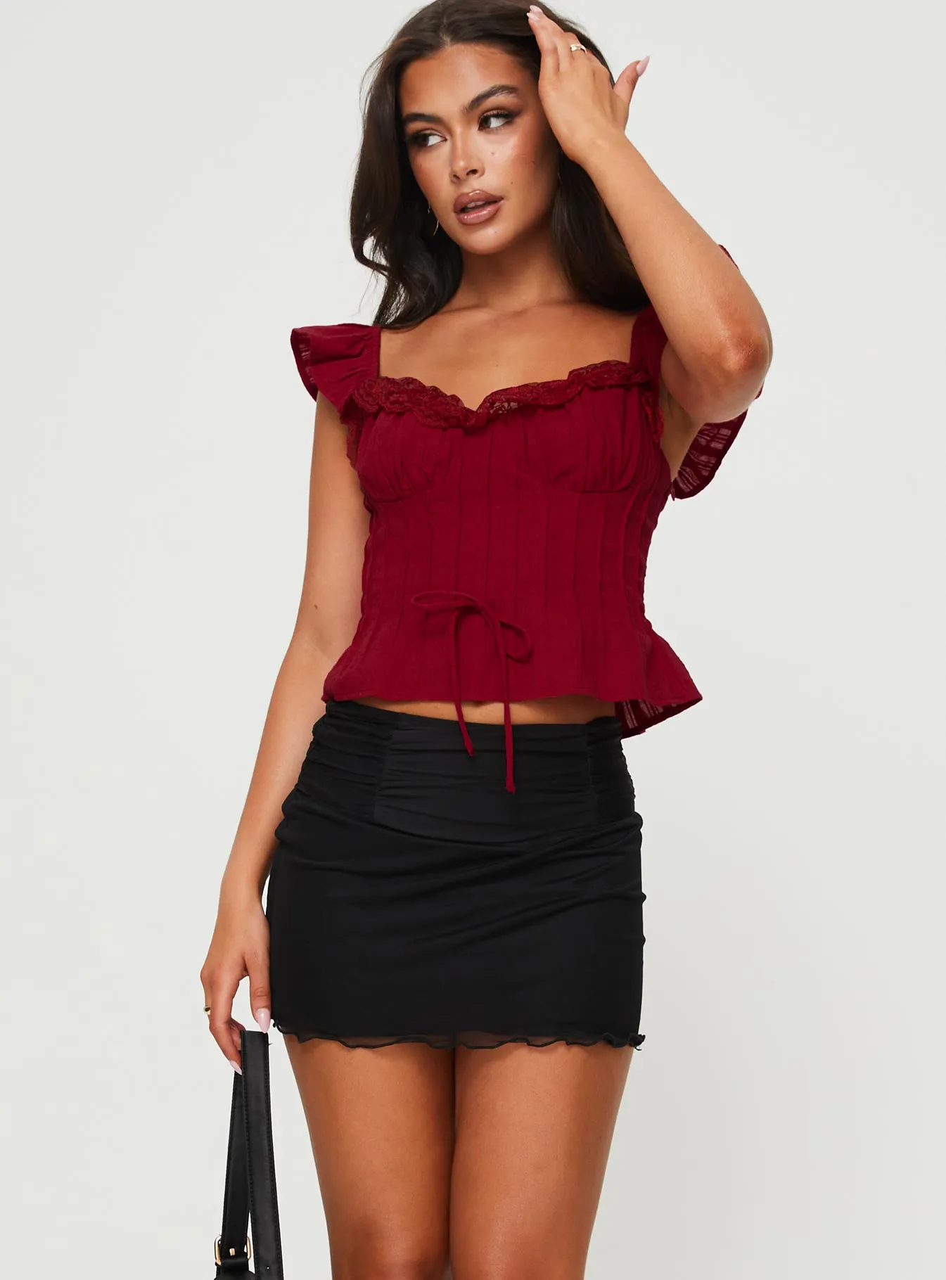 Designer Label Foldable Design Meredith Ruched Mini Skirt Black