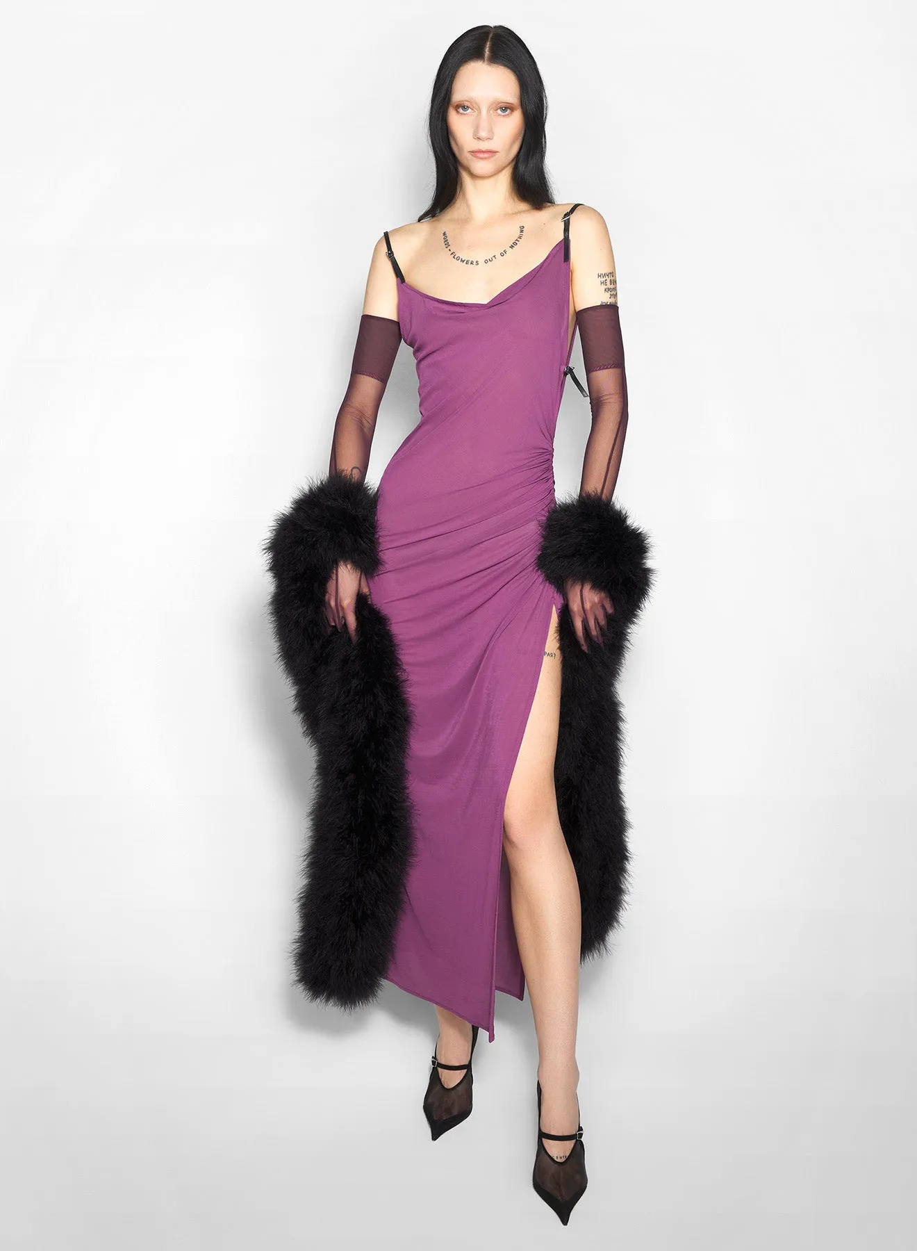 Light Drape purple asymmetrical buckled strap dress