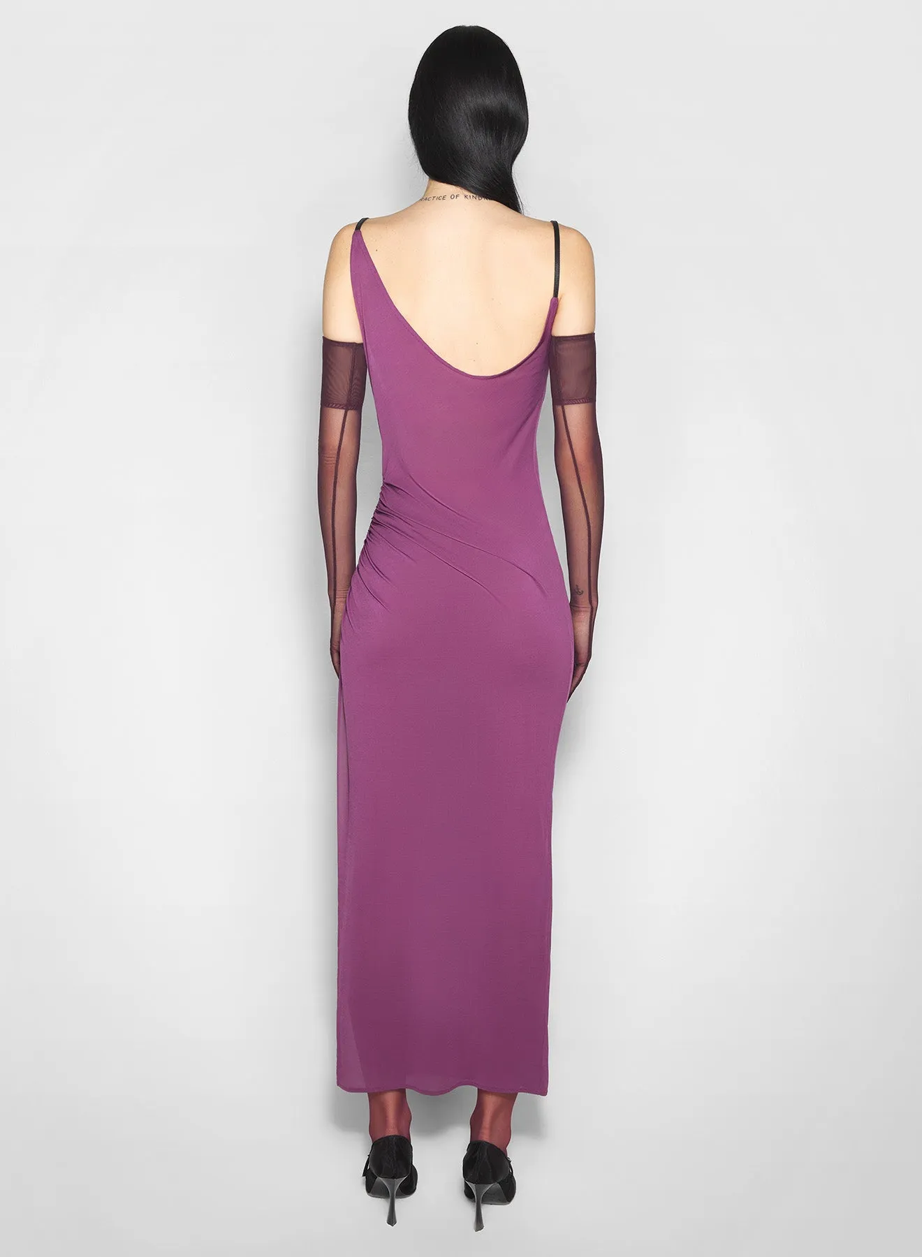 purple asymmetrical buckled strap dress Fit Waist