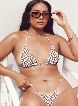 Sweat Resistant Material Tropical Swim Cali Bikini Top Brown / White