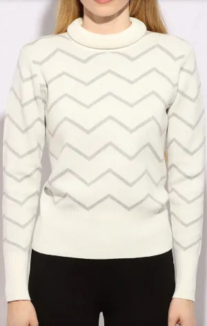 Clean Silhouette Metallic Zig Zag Turtleneck