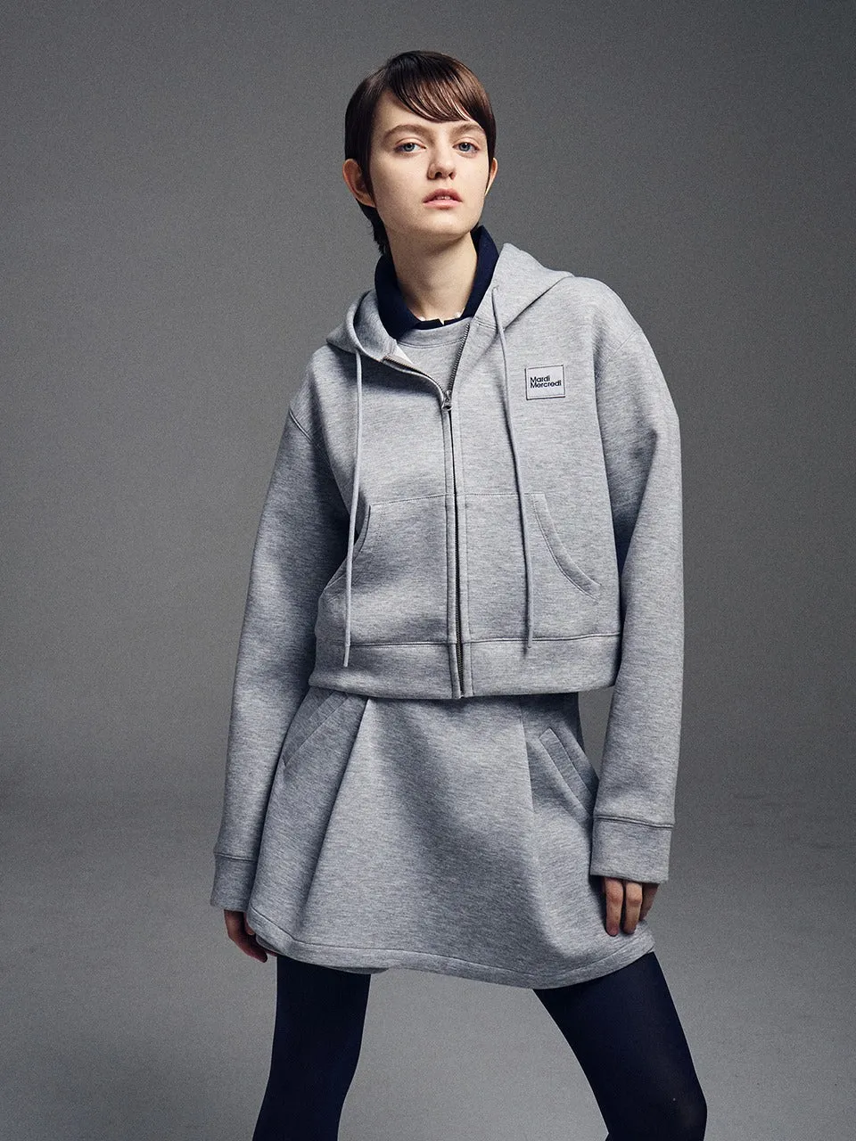 NEOPRENE CROPPED HOODY ZIP UP_GREY SiliconeGrip