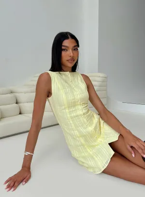 Mimsie Embroidered Mini Dress Lemon Feather Light Delicate Details