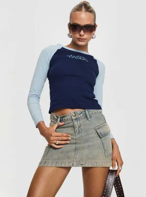 Zakai Cargo Denim Mini Skirt Antique Wash High Waist