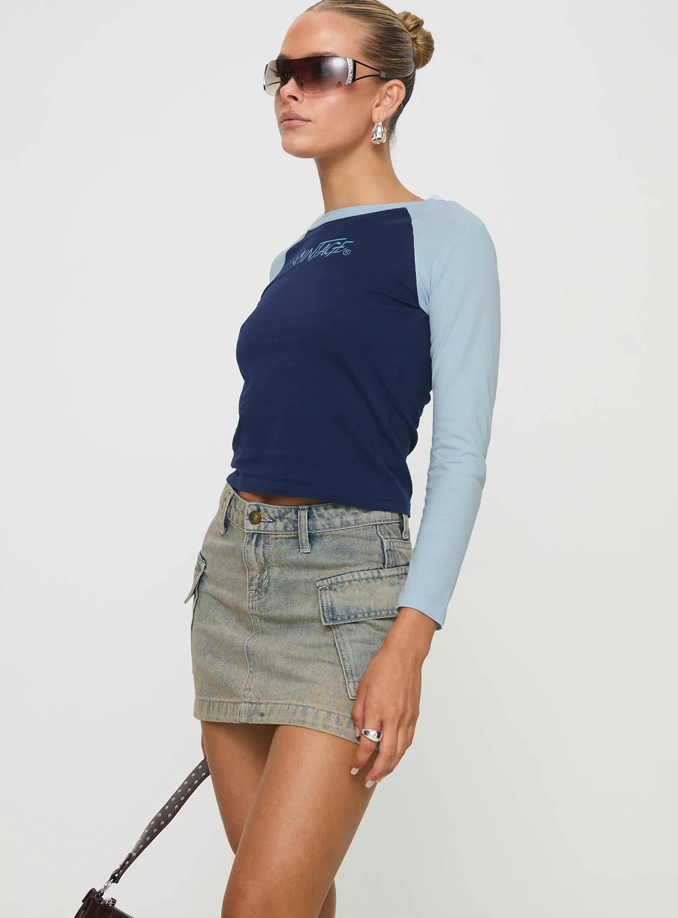 Zakai Cargo Denim Mini Skirt Antique Wash Craftsmanship Focus Pleated Construction