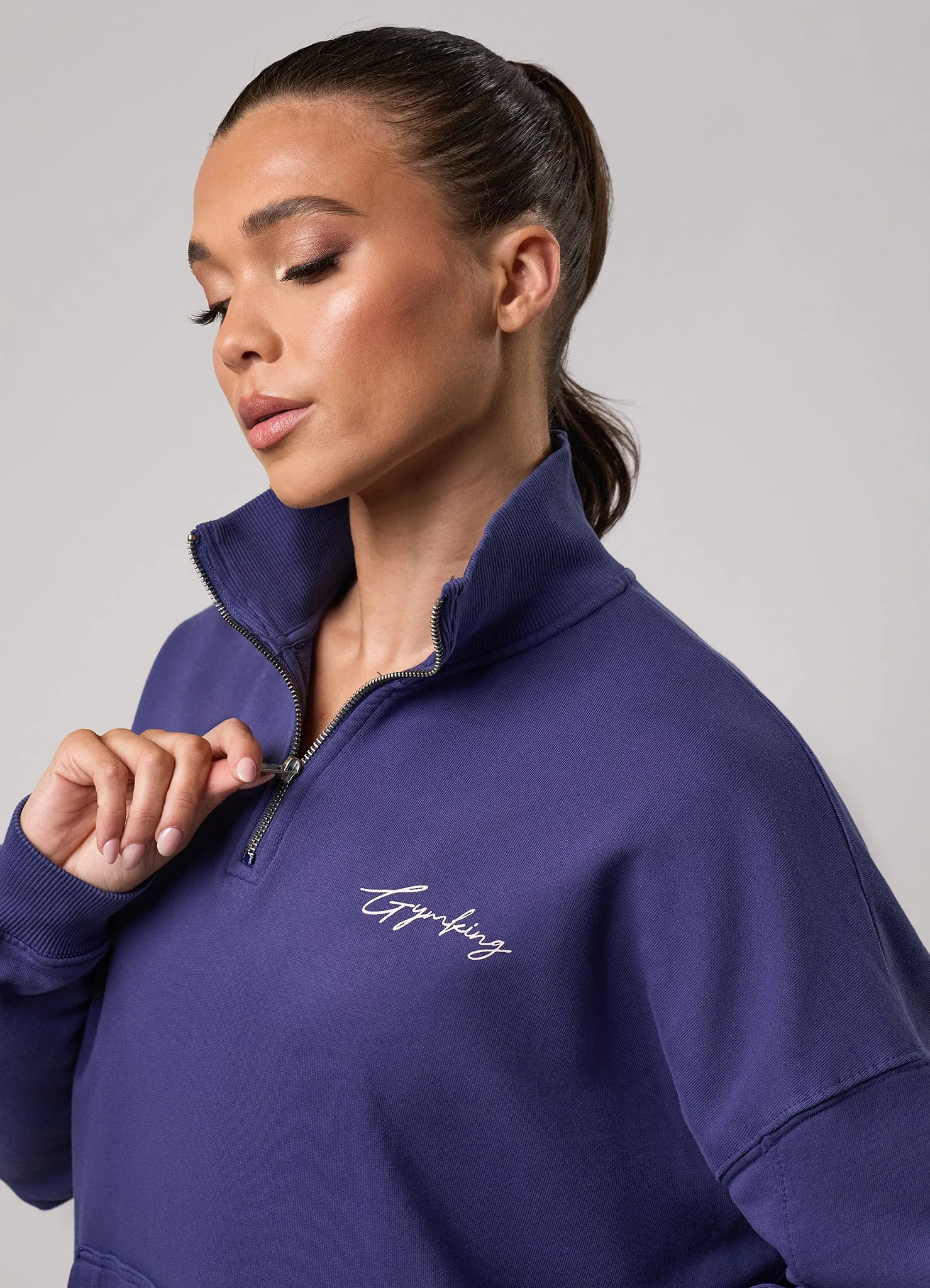 Gym King Washed Reset 1/4 Zip Funnel - Starlight Blue Drawstring Hood