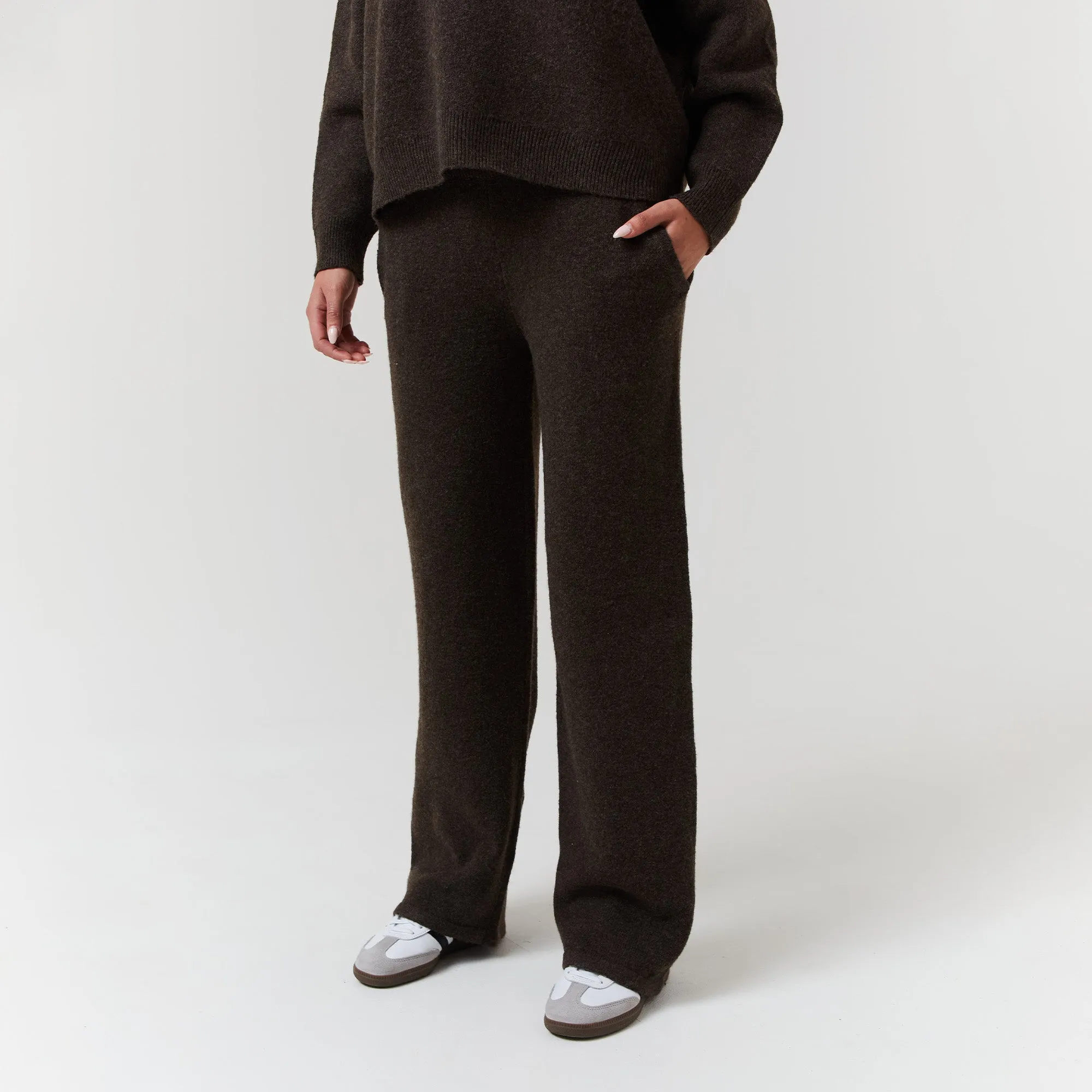 Heavy Outerwear Knit Open Hem Jogger | Brown Marl