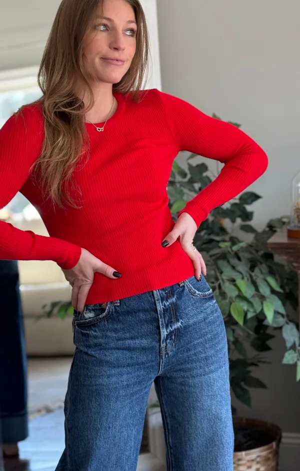 Mint Essentials Ribbed Knit Crew Textured Slub Yarn Fall Wardrobe