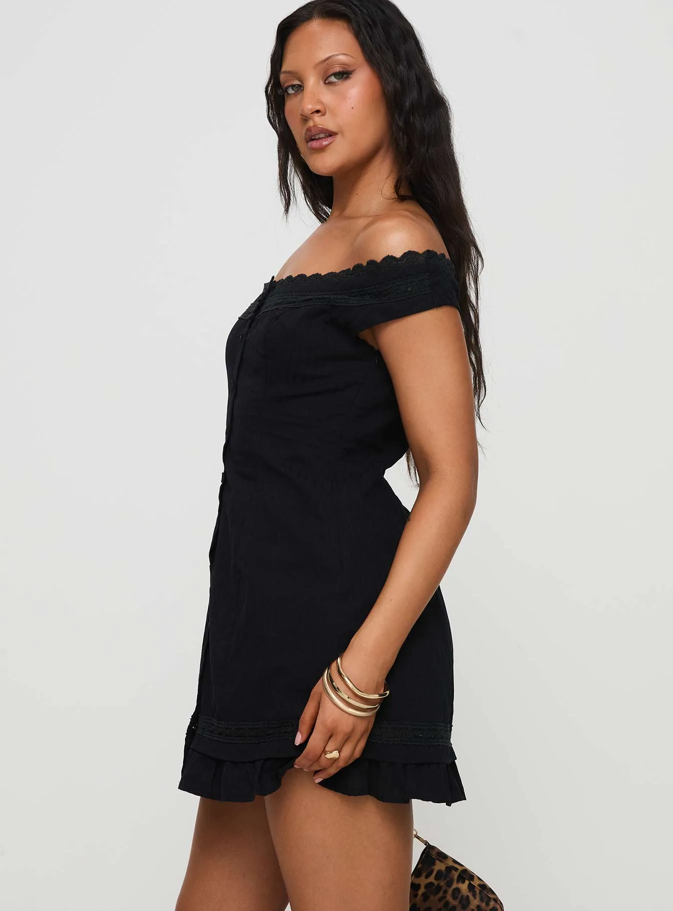 Mirrorball Off The Shoulder Mini Dress Black Basic Cool