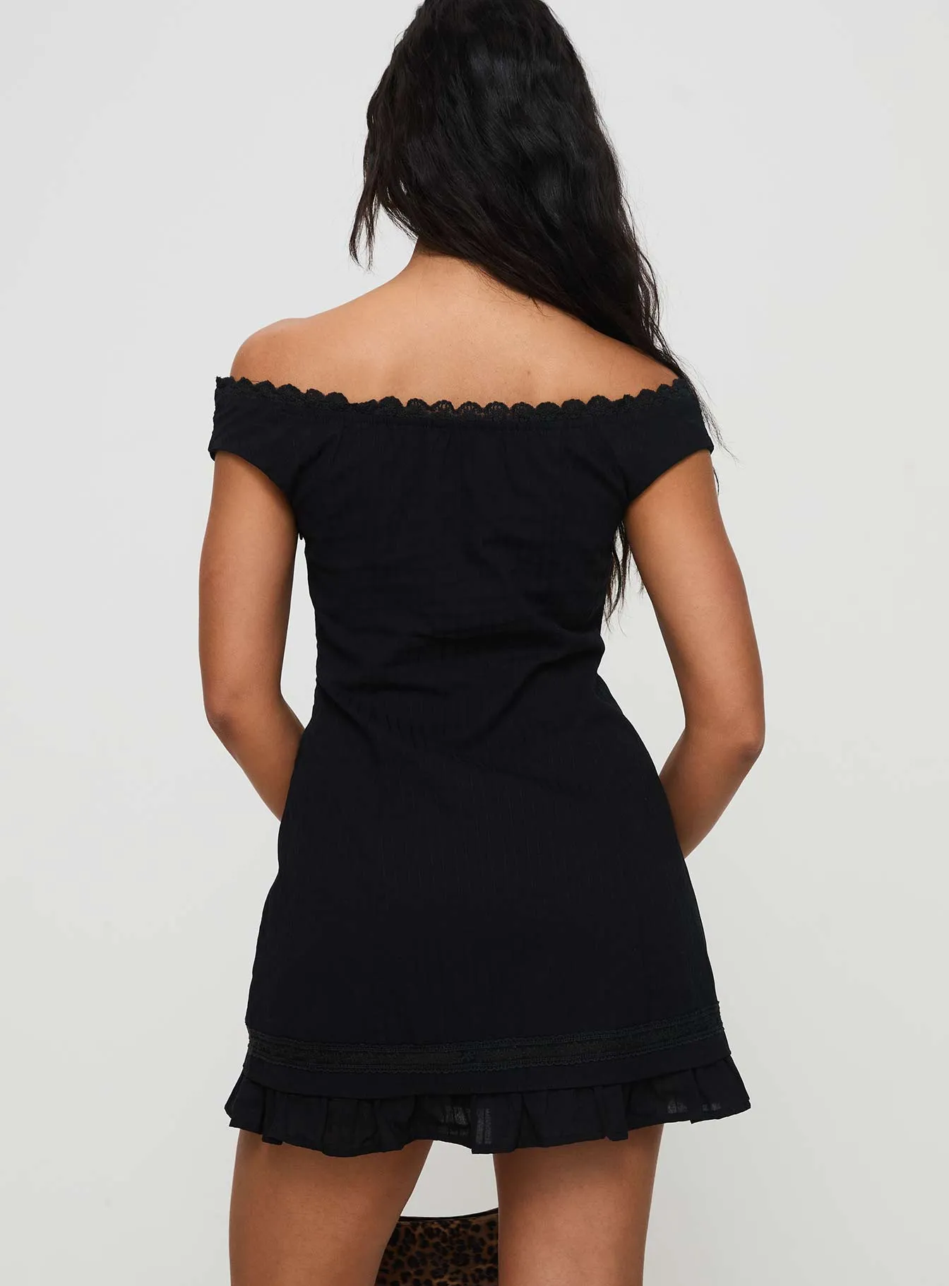 Classic Motion Mirrorball Off The Shoulder Mini Dress Black