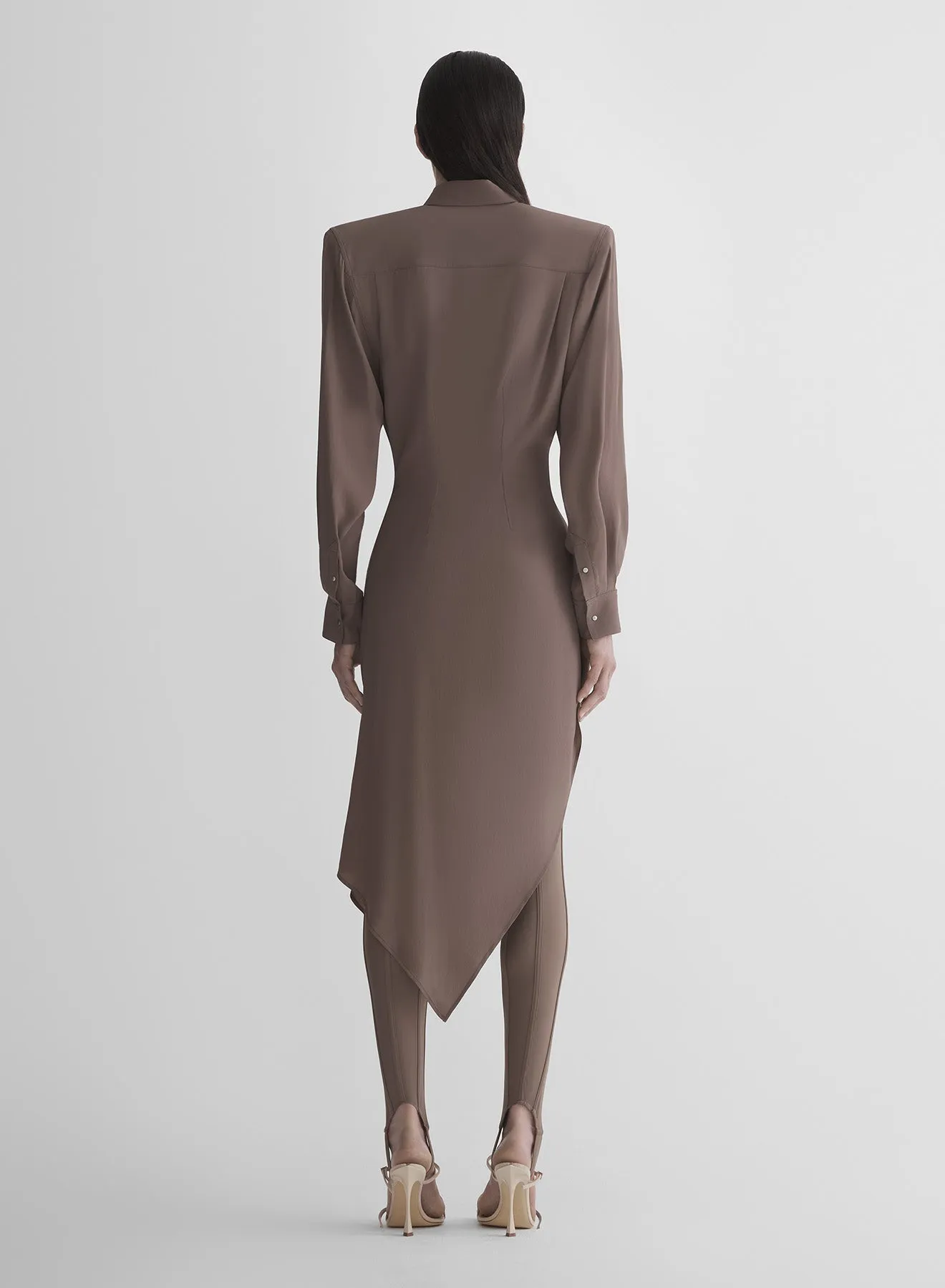 mocha asymmetric shirt dress Minimal Details All-season