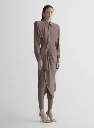 mocha asymmetric shirt dress Seamless Finish