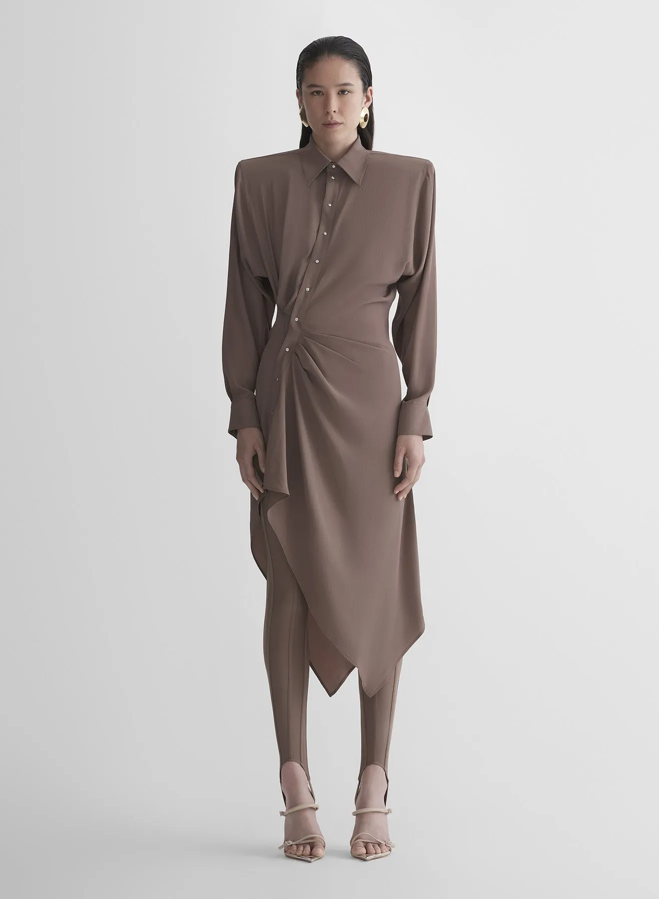 garden party Soft Presence mocha asymmetric shirt dress