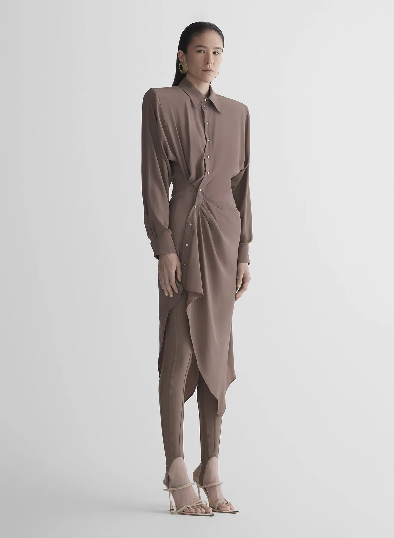 mocha asymmetric shirt dress Seamless Finish