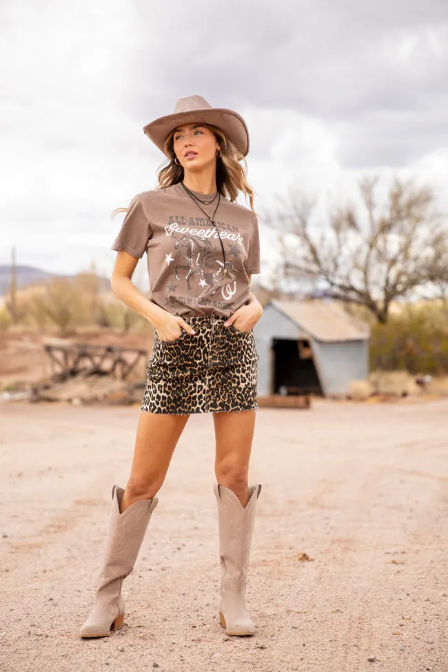 All American Sweetheart Brown Graphic Tee casual top Flexible Neckline