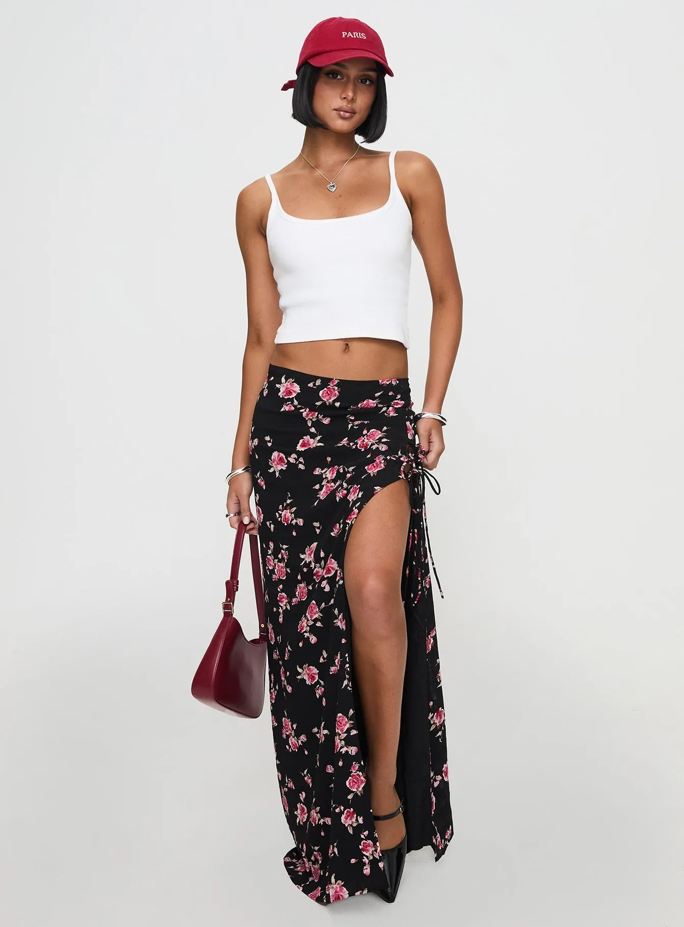 Rhomana Maxi Skirt Black Floral Coordinated Set