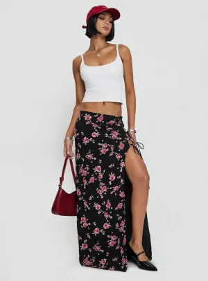 Rhomana Maxi Skirt Black Floral Travel Vibes