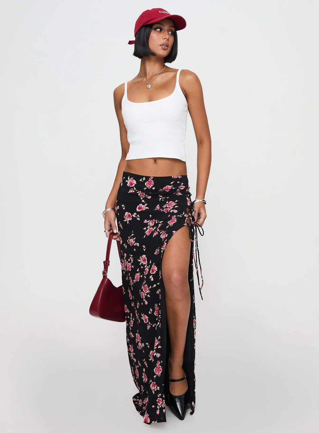 Rhomana Maxi Skirt Black Floral Relaxed Vibe