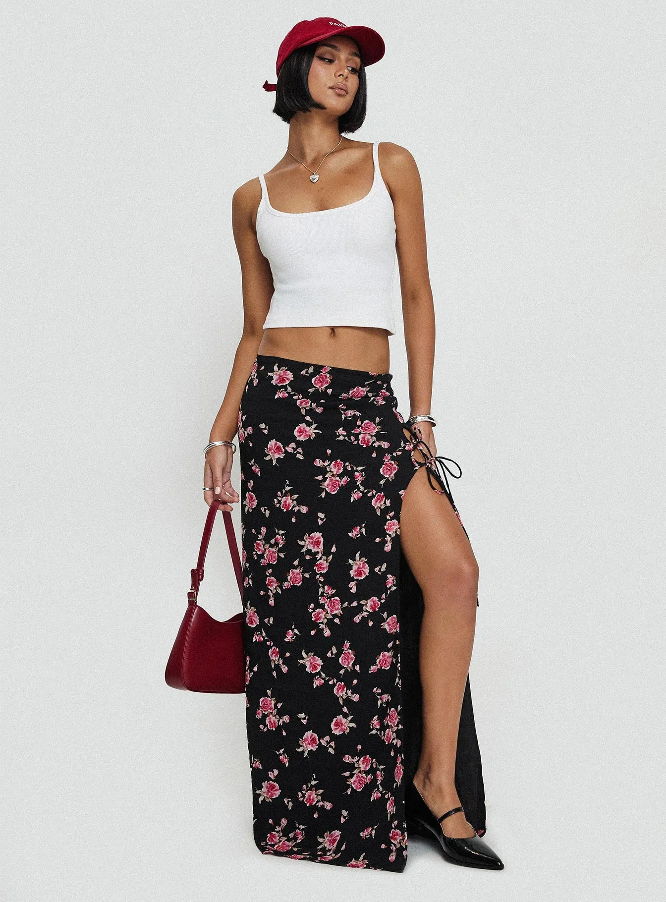 Rhomana Maxi Skirt Black Floral Travel Vibes
