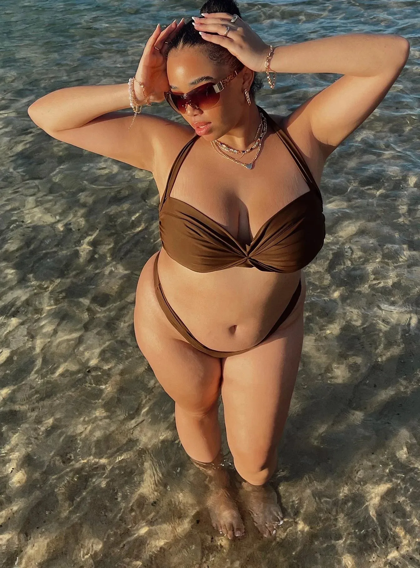 Sheer-Coverup Seaside Vibes Olivia Bikini Bottoms Brown Curve