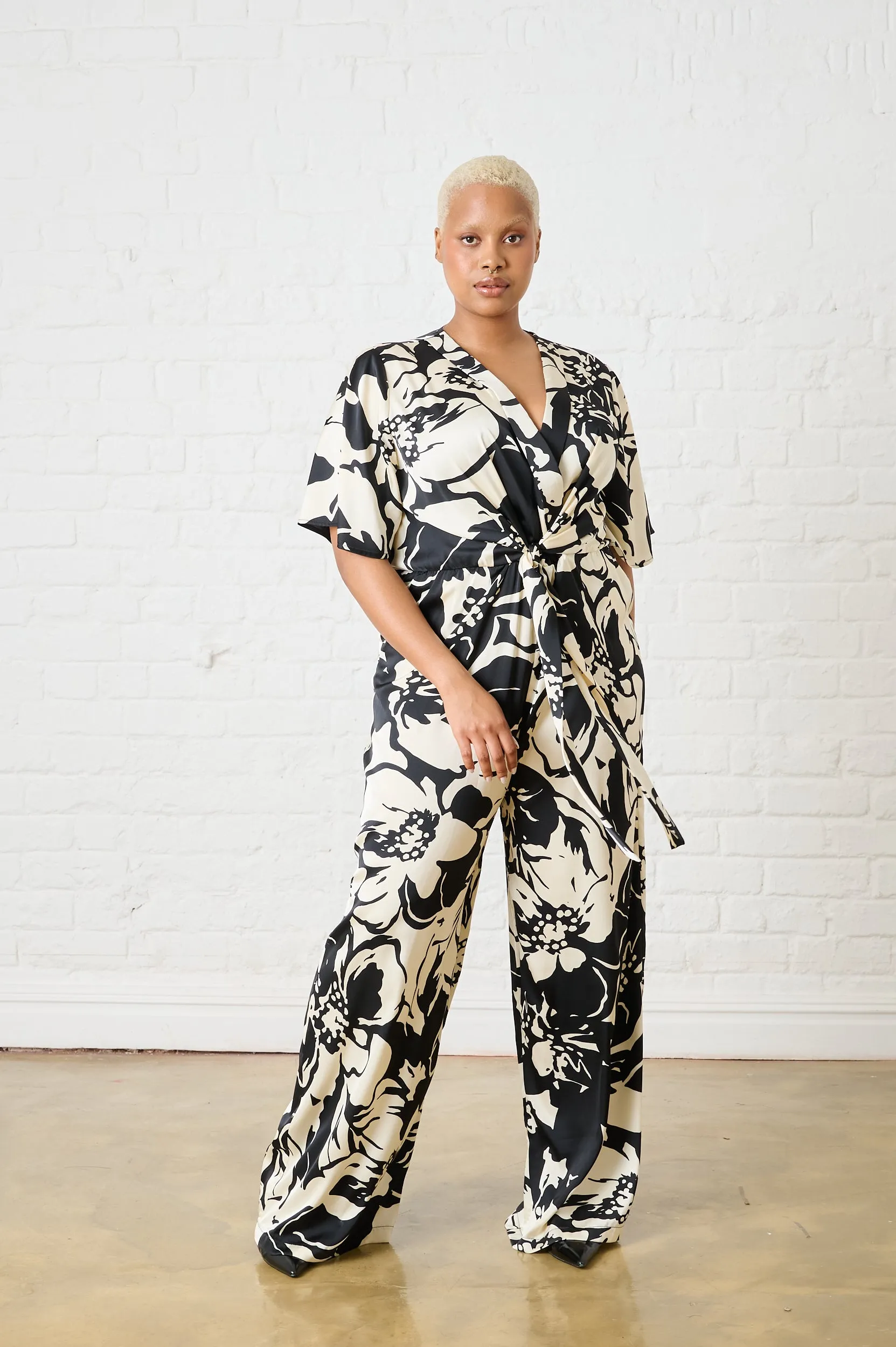 Vintage Style Church Proper Monochrome Bloom Jumpsuit
