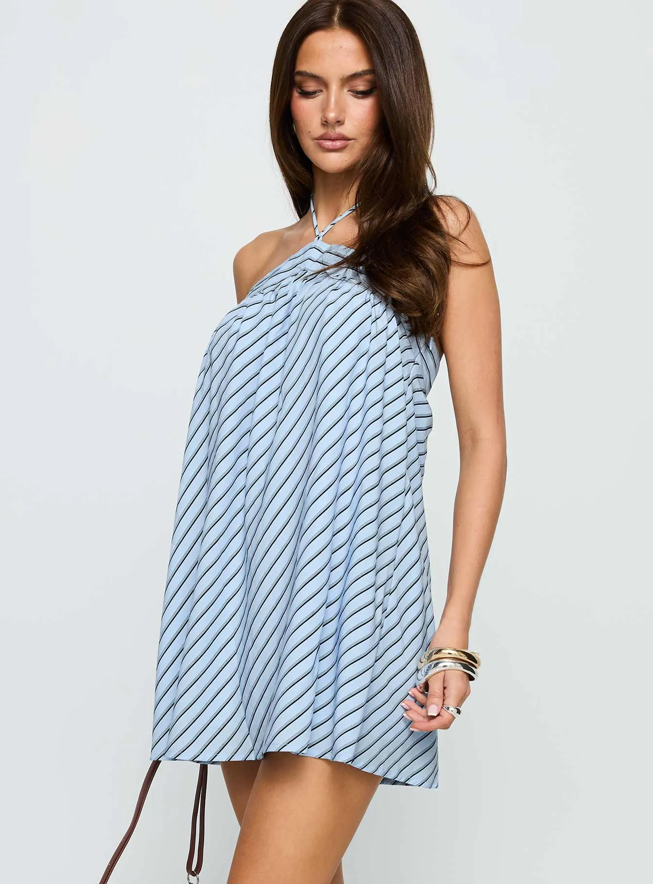 Moonlit Mini Dress Blue Stripe Petite friendly Chill Base