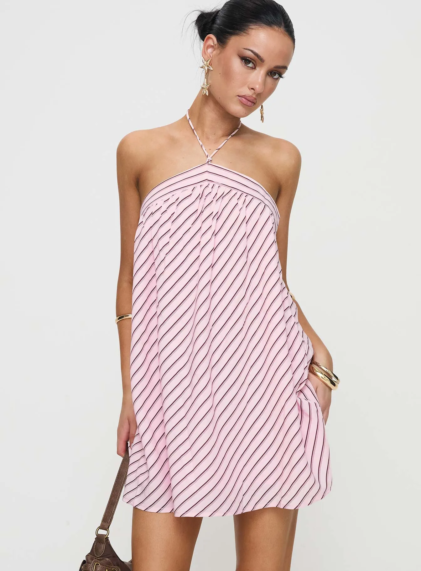 Street Edge Moonlit Mini Dress Pink Stripe Petite