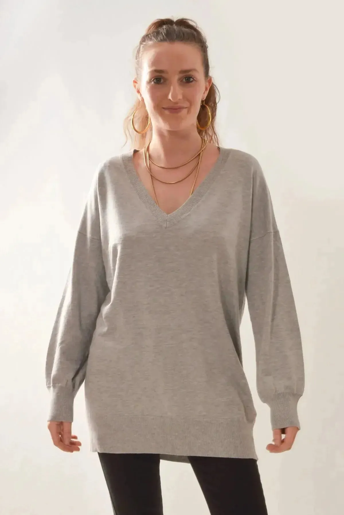 Casual Draping City Casual Style Long V Neck Fine Knit Jumper