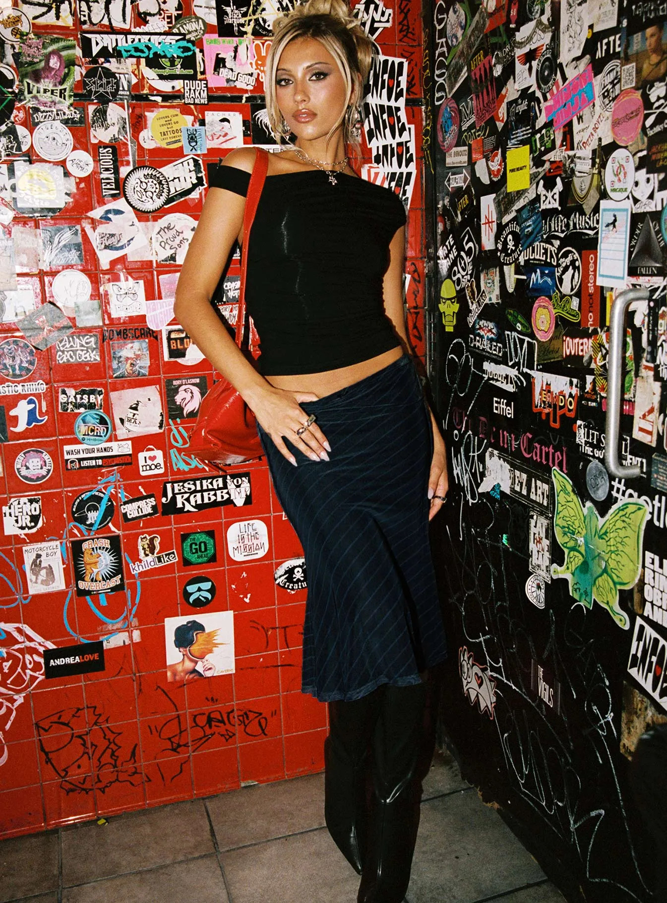 Quincey Bias Cut Midi Skirt Navy Fashion Fusion