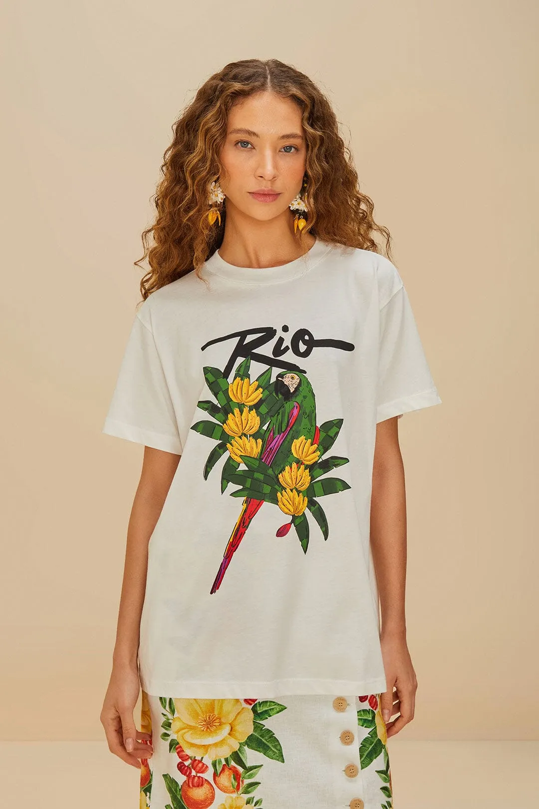 Antibacterial Treatment Essential Casual Off-White Rio Macaw Organic Cotton T-Shirt