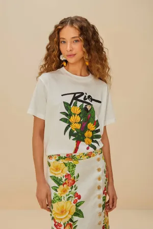 GentleWashResistance Casual Style Wear Off-White Rio Macaw Organic Cotton T-Shirt