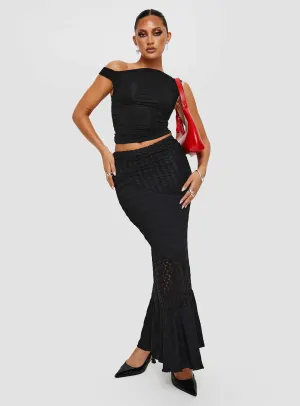 Natoma Lace Bias Cut Maxi Skirt Black Multi Purpose Fabric Casual Moments