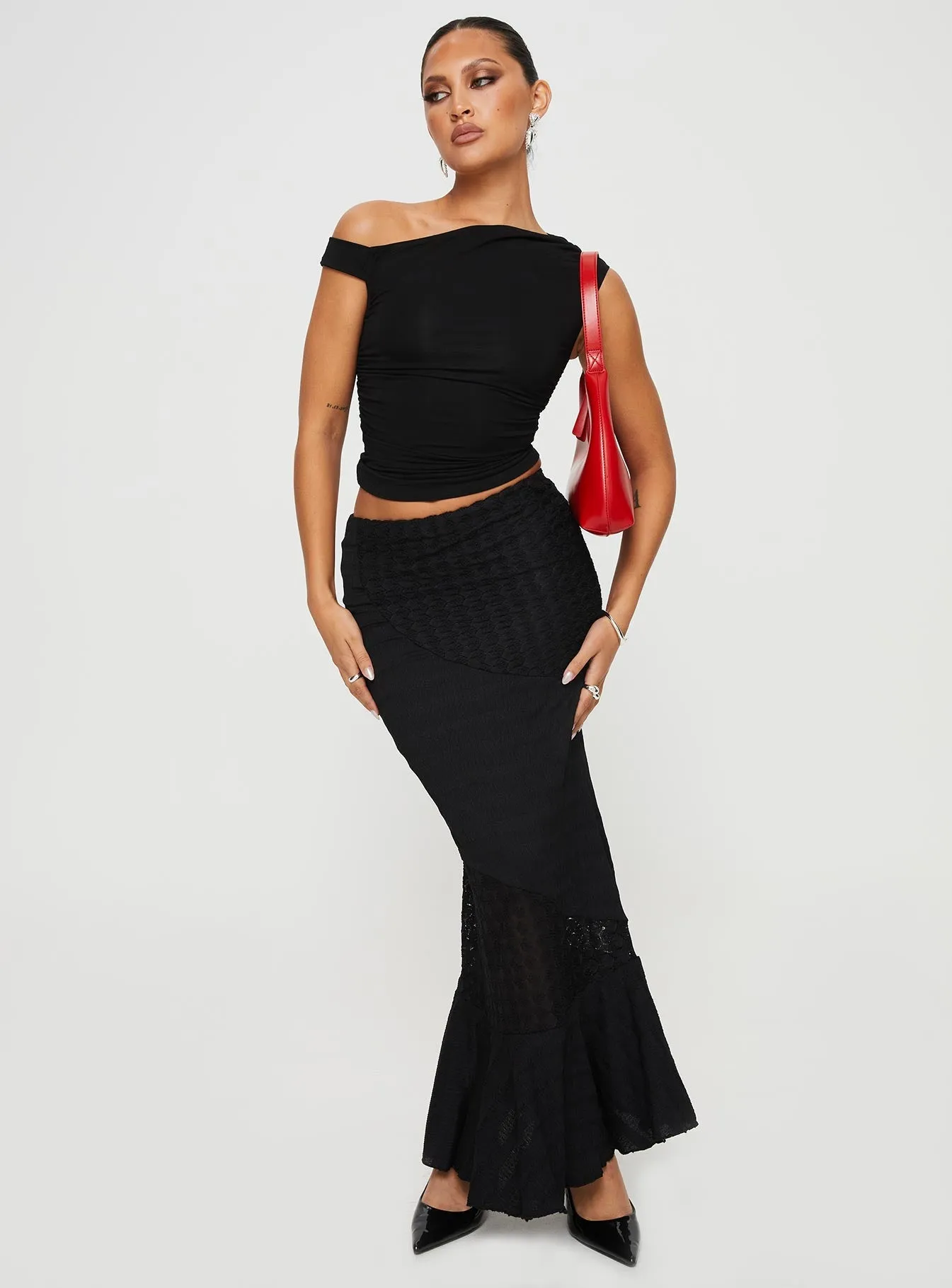 Natoma Lace Bias Cut Maxi Skirt Black Fresh Vibe