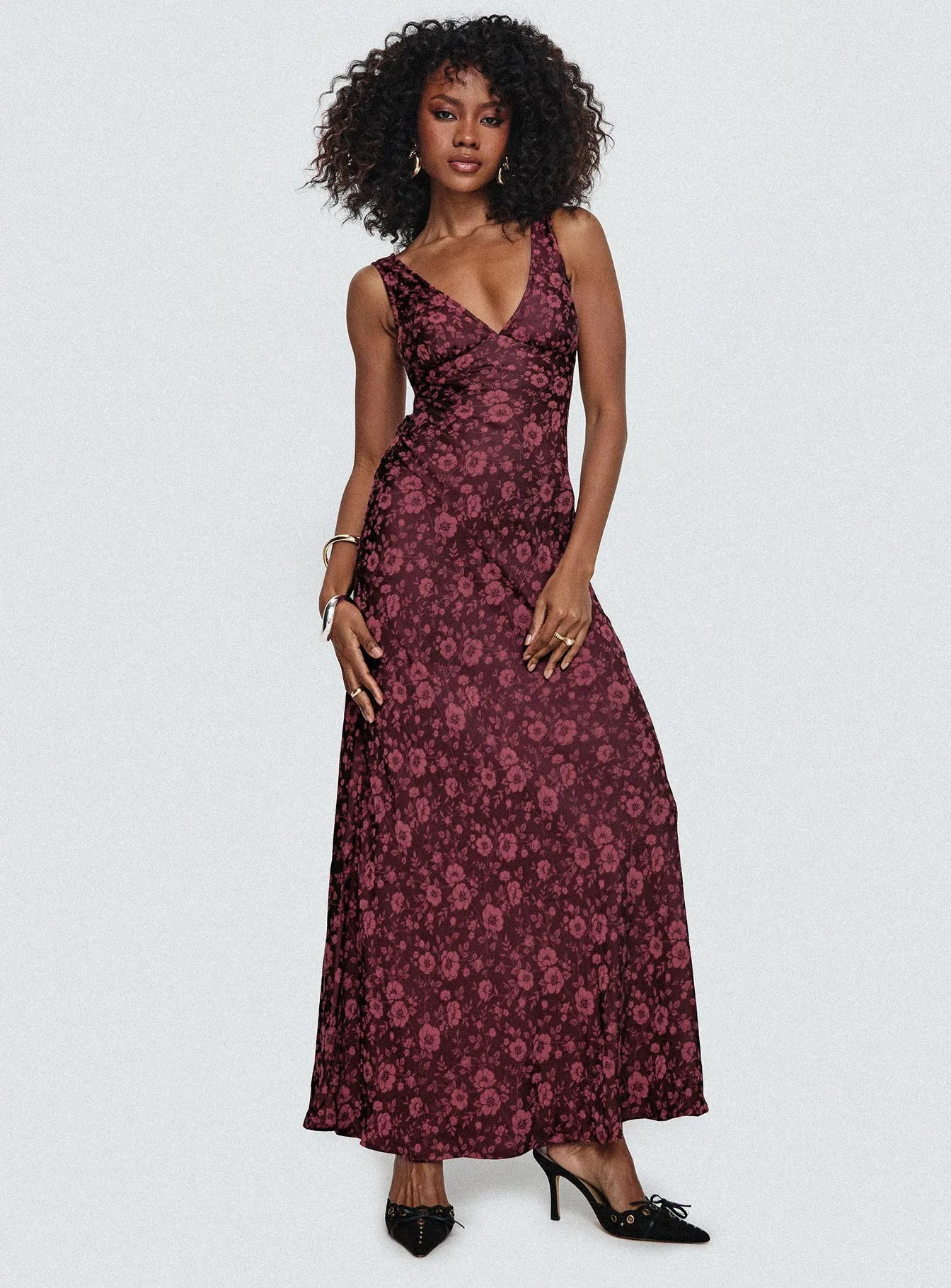 Fashion-forward day dress Texture Edge Nell Jacquard Maxi Dress Burgundy