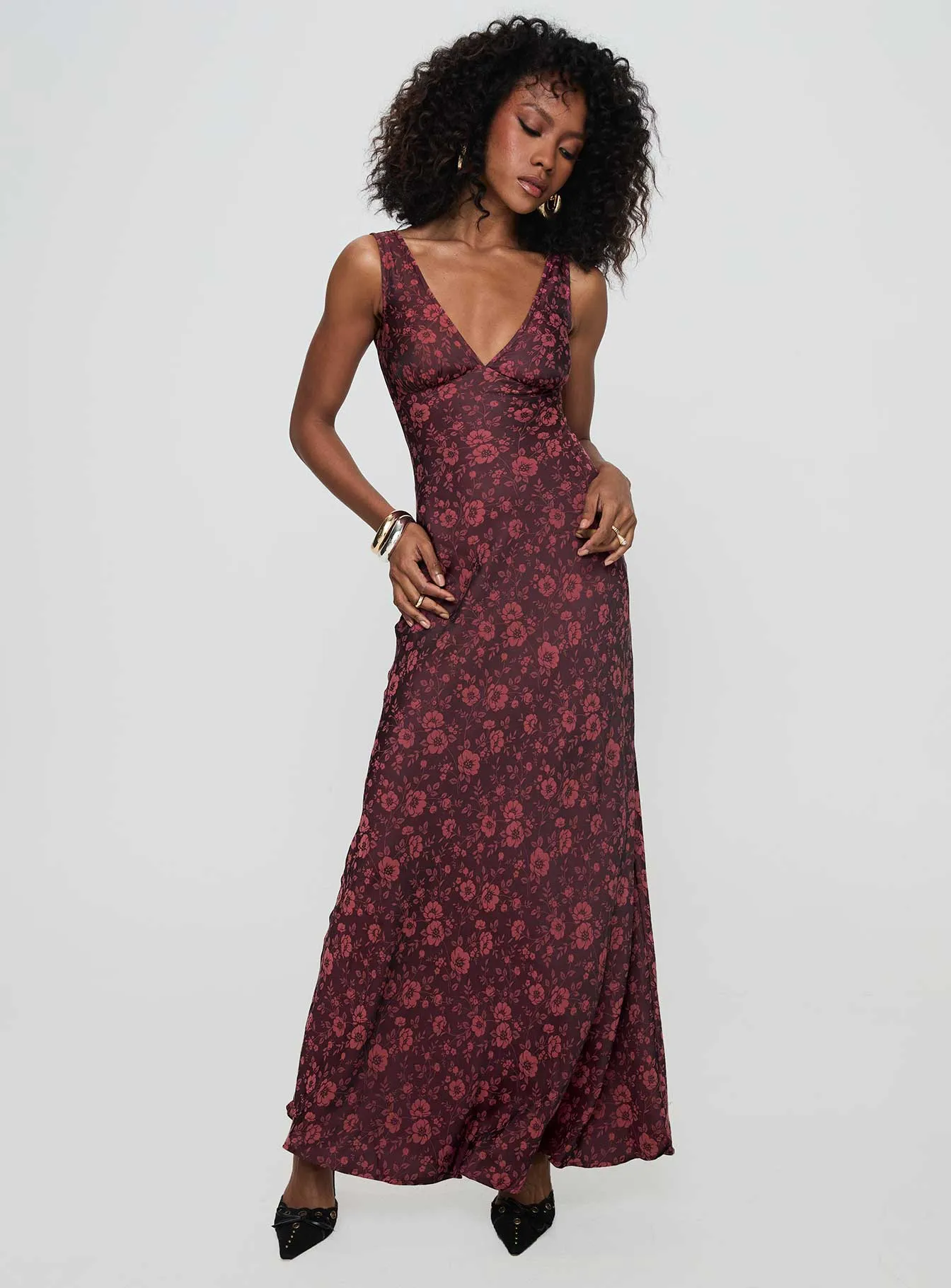 Nell Jacquard Maxi Dress Burgundy Grab Quick