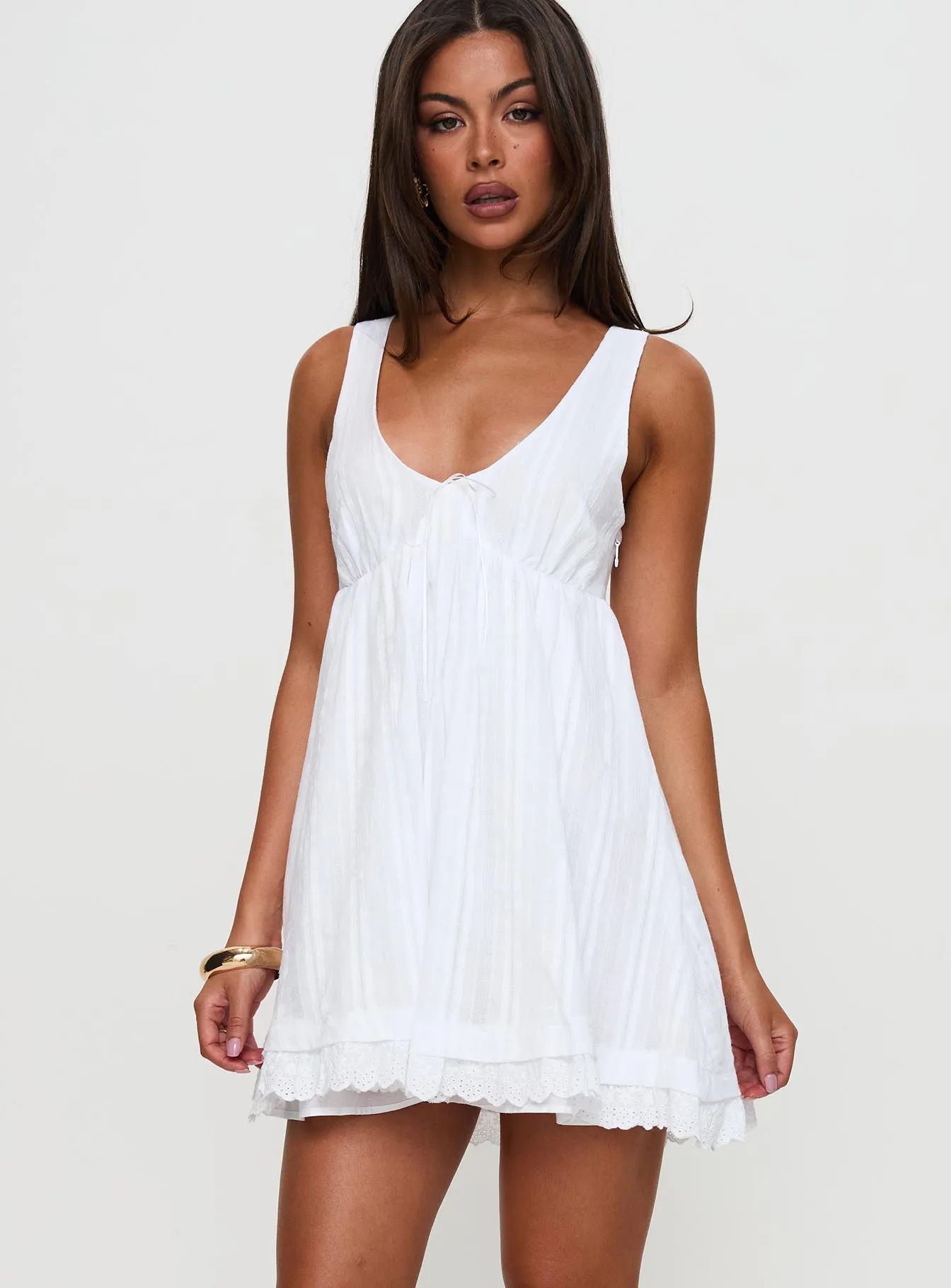Lace Detail Weekend Favorite Nelty Mini Dress White