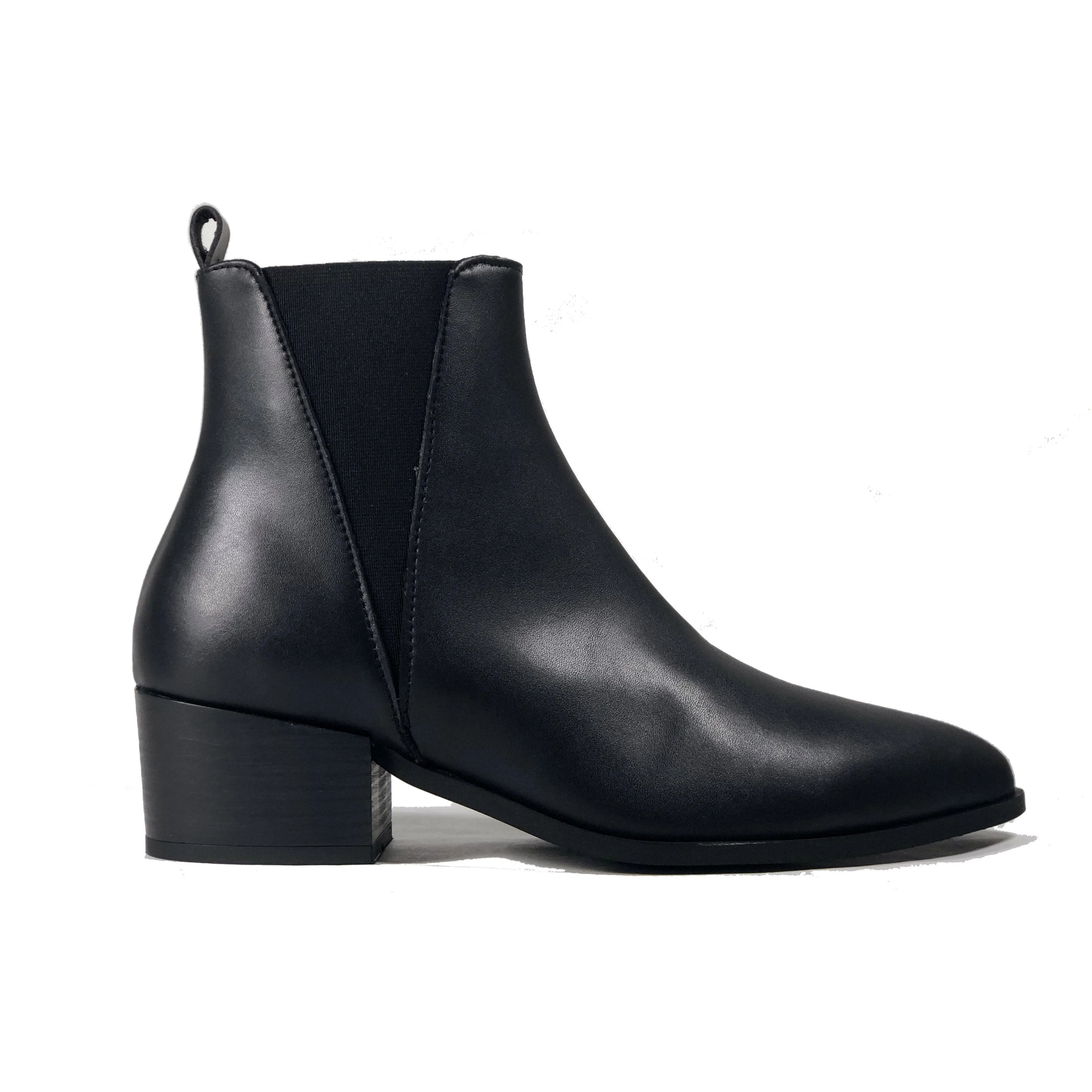 'Nerrie' vegan-leather Chelsea bootie by Zette Shoes - black Low Heel