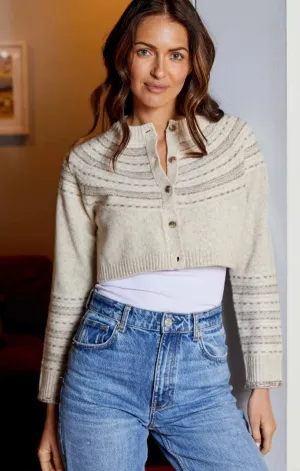 Layering Piece Neutral Stripe Cropped Cardigan