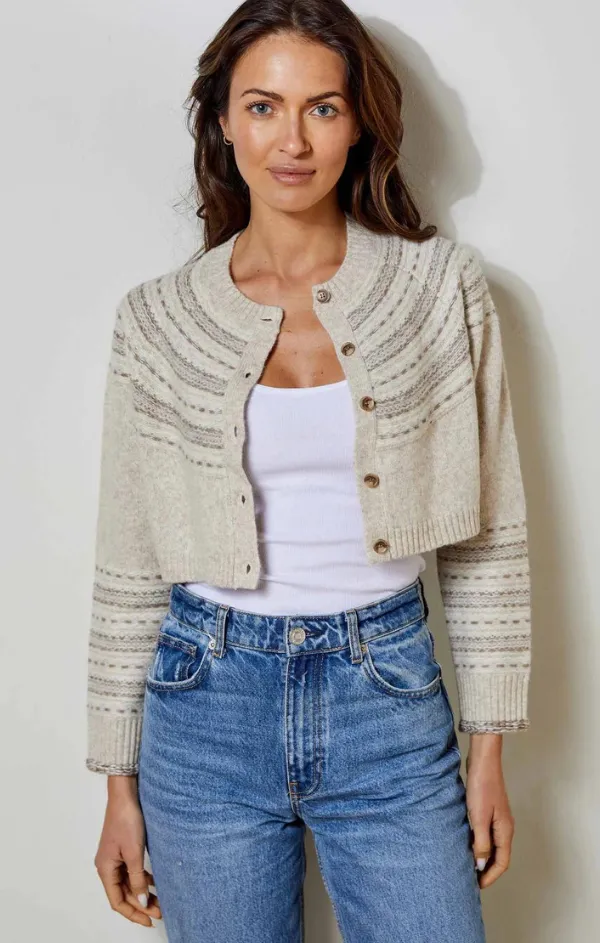 Lightweight texture Gentle Fabric Neutral Stripe Cropped Cardigan