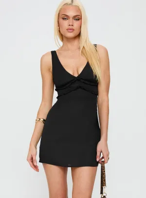 New Moon Frill Mini Dress Black Flowy-Shape