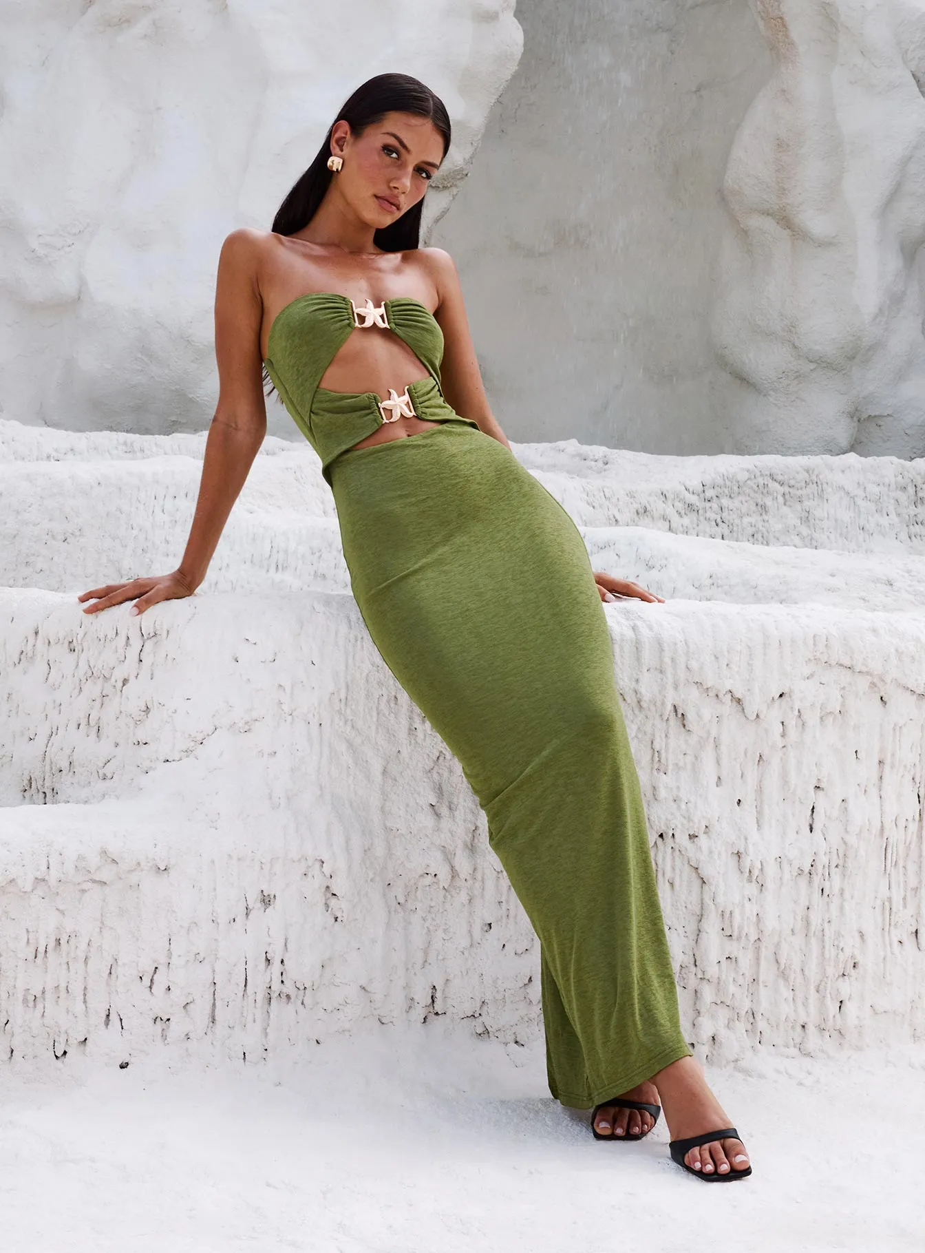Minimalist feel Nika Strapless Maxi Dress Green