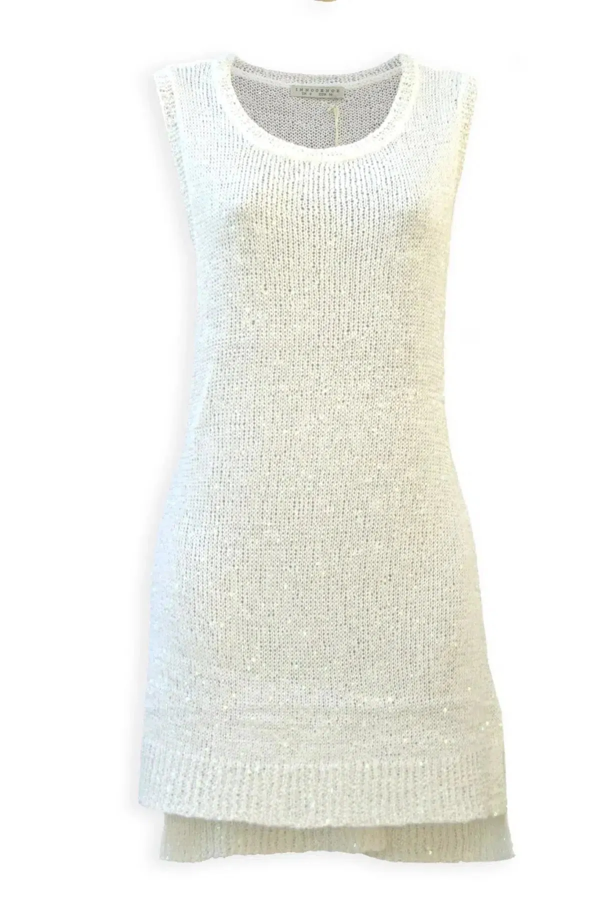 Sparkle Sequin Knit Sleeveless Long Top Jacquard Pattern