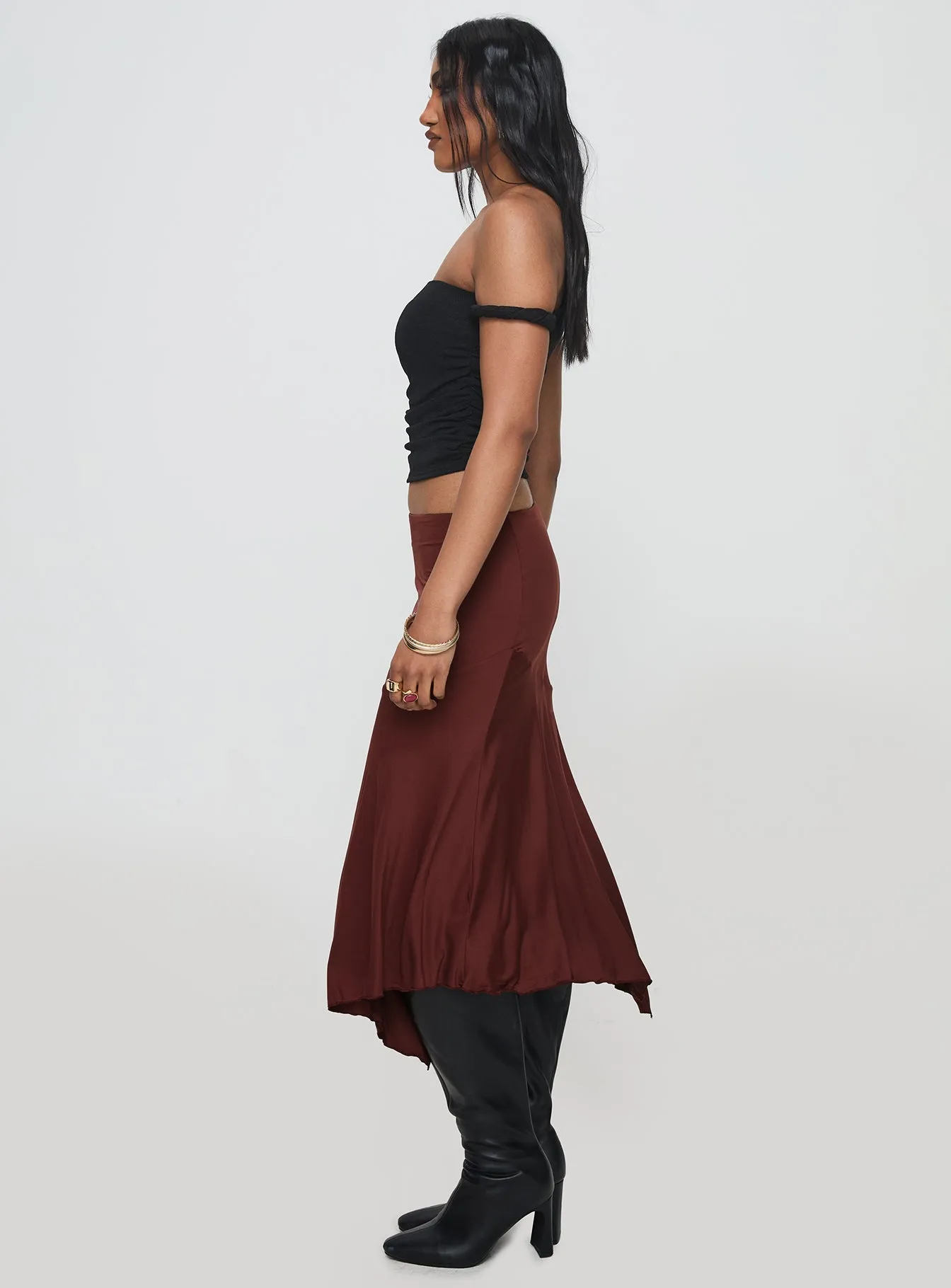 Hip Skimming Breezy Edge Way We Were Maxi Skirt Chocolate